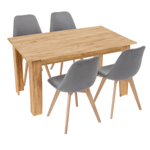 Stół kuchenny 120x80 Dąb Craft Złoty +  4 krzesła Bari Szare